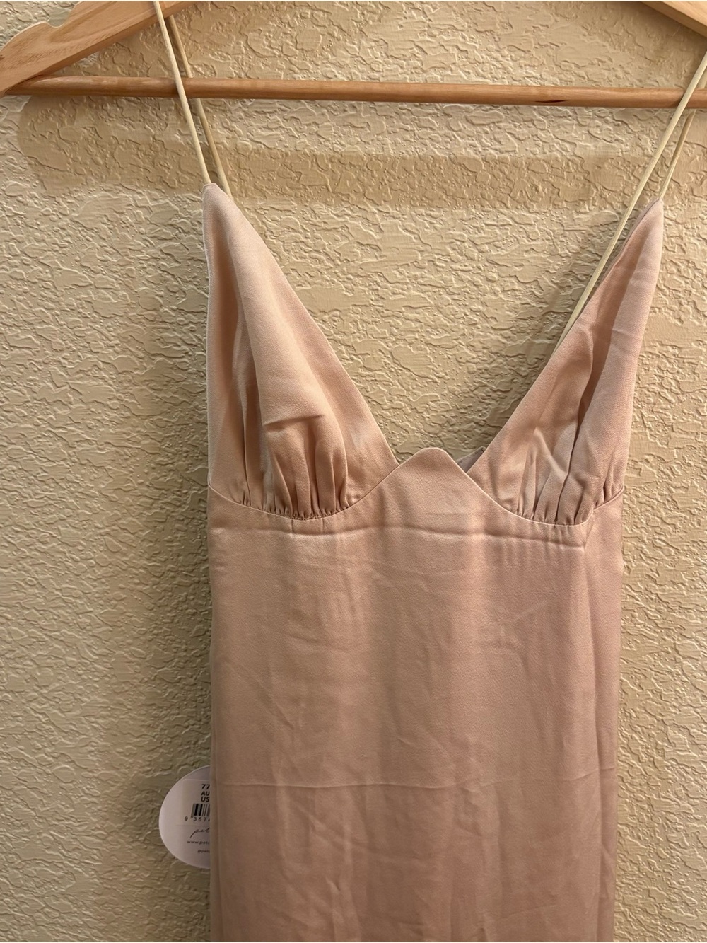 NWT Petal + Pup Champagne Blush Satin Gathered Bust Midi Dress - Size 6